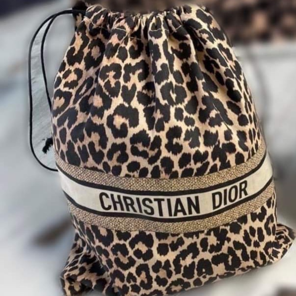 Dior Leopard Pattern Drawstring Bag - image 1